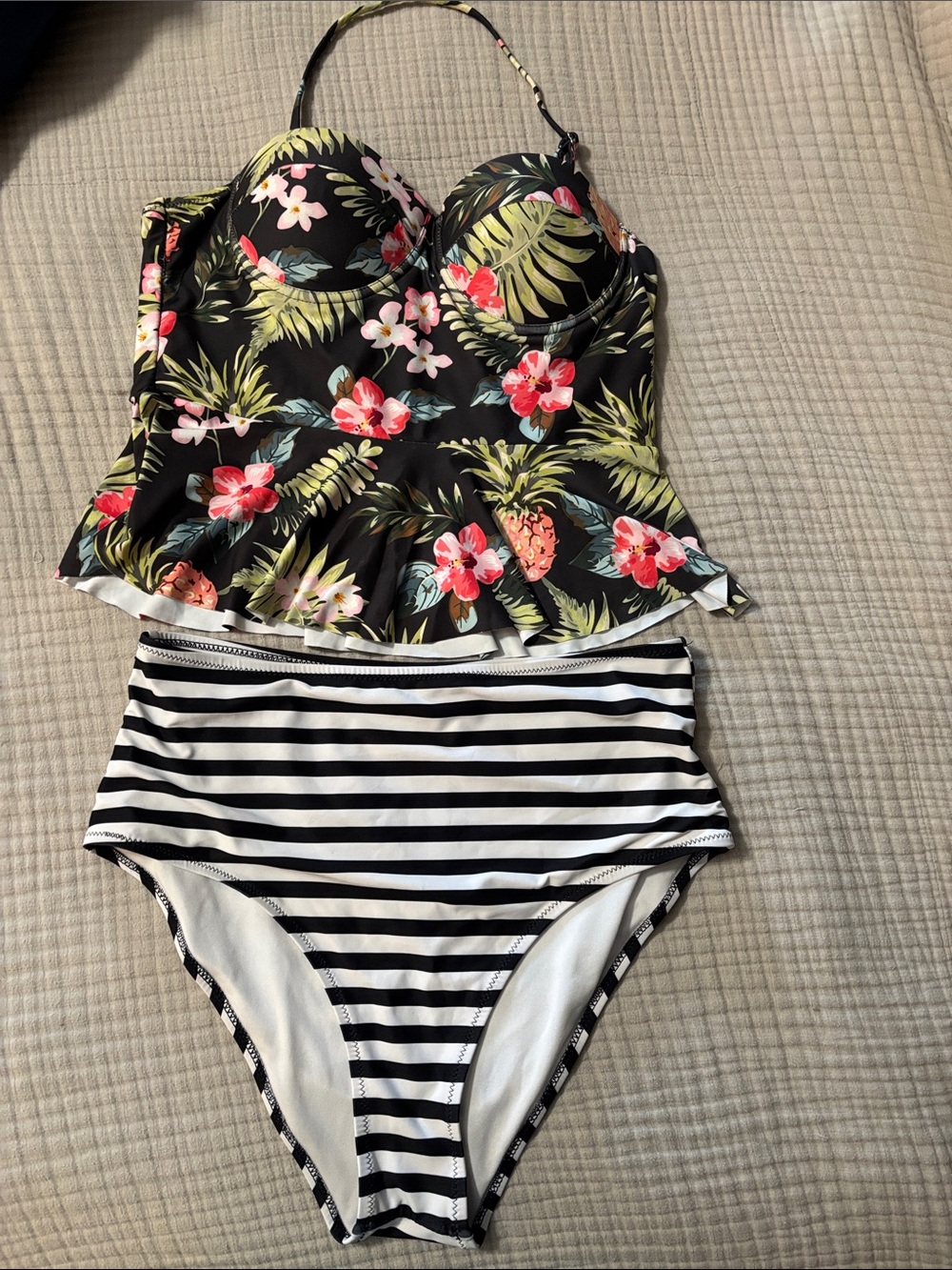Cupshe Peplum Tankini Top and High Waisted Bottoms Swimsuit